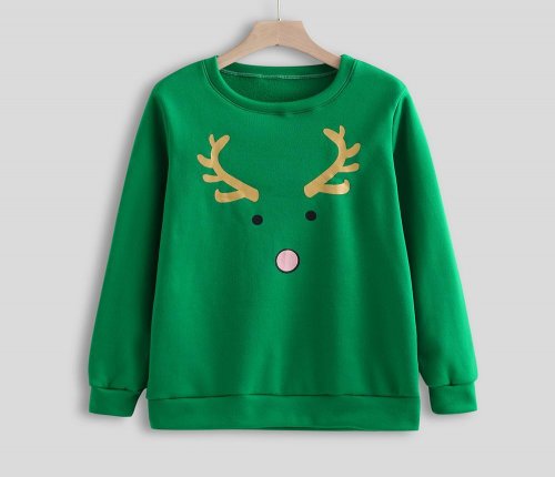 Autumn winter fashion hot sale European American hot style Christmas print pullover long sleeve round neck green sweater