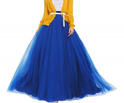 Women Wedding Long Maxi Puffy Tulle Skirt Floor Length A Line with Bowknot Belt High Waisted for Wedding Party Evening