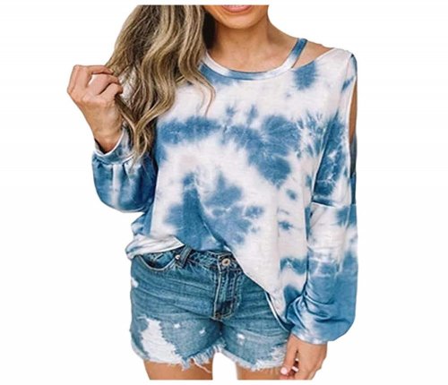 Womens Blouses Long Sleeve Fashion Tie dyed Shirt Sweatshirt Pullover Tops Blouse Autumn And Winter Blusas Mujer De Moda