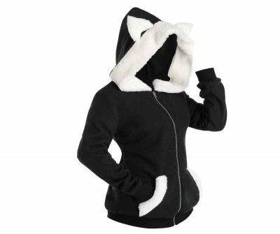 Fashion Plush Cat Ear Hooded Jacket Coat Casual Sweatshirt Zipper Coat Streetwear Female Winter Long Sleeve Womens Outerwear