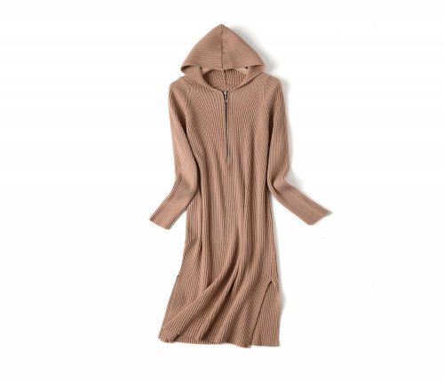 Casual hooded maix dress women straight Sweater Dress autumn Winter loose Long thick Dress female oversize girl Knit Dress