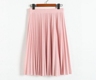 Spring Summer Fashion Women Skirt Elastic High Waist Solid Half Length Pleated Skirts Ladies Black Pink Midi Skirt