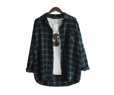 Autumn/winter Korean loose brushed pure cotton plaid shirt mid length long sleeved shirt jacket women hot sale women fashioncoat