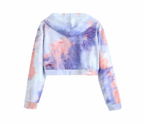 Women Long Sleeve Hooded Coat Neon Colorful Tie dye Print Full Zip Up Sweatshirt Casual Loose Drawstring Jacket Pockets
