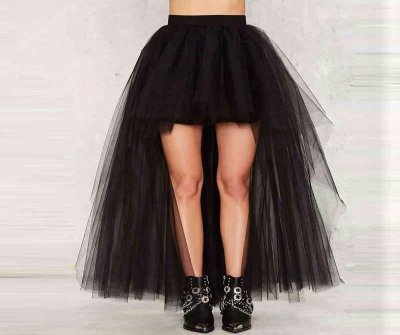 High Quality Tulle Skirt Graceful Black Long Tulle Skirts Womens High Low Black Skirt Evening Party Skity Ankle Length