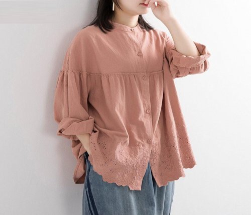 Spring New Arts Style Women Long Sleeve Loose Shirts All matched Casual vintage Embroidery cotton linen Blouses Plus Size S692