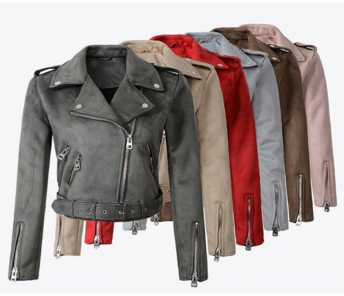 Women Short Faux Suede Leather Jacket, Zipper Biker Coat for Women, Spring 2019 Fashion, Biker Jackets, Drop Ship