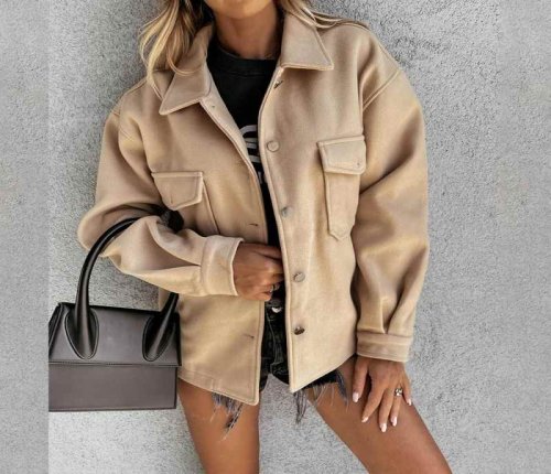 Harajuku Chic All Match Jackets Women Jacket Turn Down Collar Loose Drop Shoulder Coats Winter Blends Coat Ladies Basic Outwear