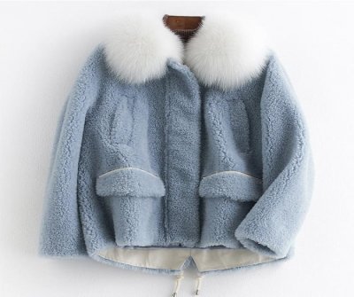 Women Fox Fur Collar 100% Wool Coats and Jackets Women Real Sheep Shearling Fur Coat Winter