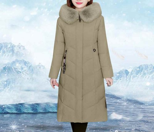 Women's Long Winter Coat With Hood Long Sleeve Warm Down Coat With Pockets Quilted Down Jacket Quilted Outdoor Jacket