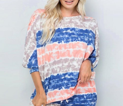 Hot Sale Tie Dye Shirt Women Blouse Casual O neck Gradients Printing Three Quarter Sleeve Backless Blouses Tops