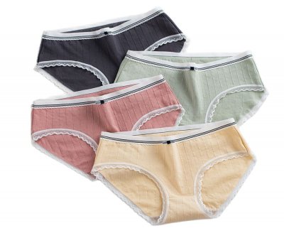 Cotton Briefs Striped Underpants Breathable Sexy Lace Lingerie Mid Waist Womens Underwear Antibacterial Panties